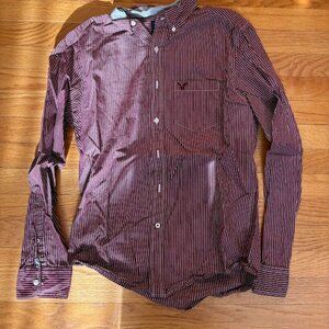 American Eagle Men's Small Maroon Striped Dress Shirt
